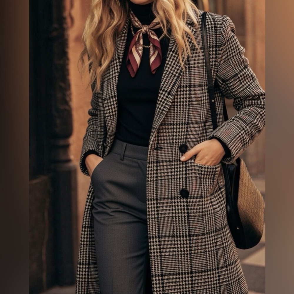 NWOT-Sezane Johnson Coat Black Ecru Tiles